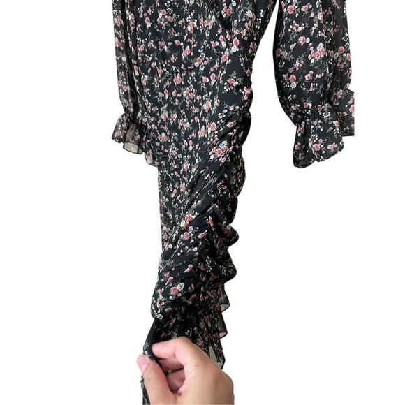 Lulus Estella Black Floral Print Ruched Ruffled Mini Dress Size M - Picture 5 of 11